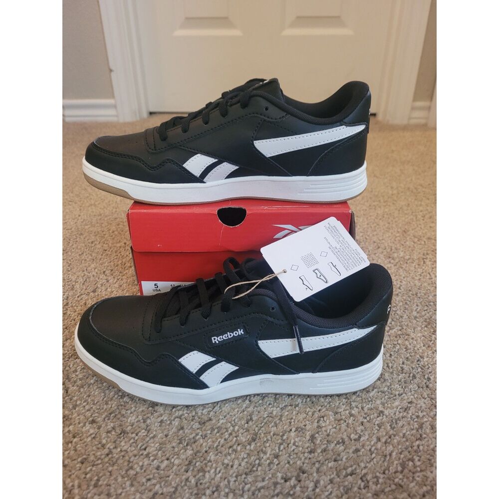 Reebok Court Advance Kids Size 5 Black White Gum Tennis Sneakers New In Box